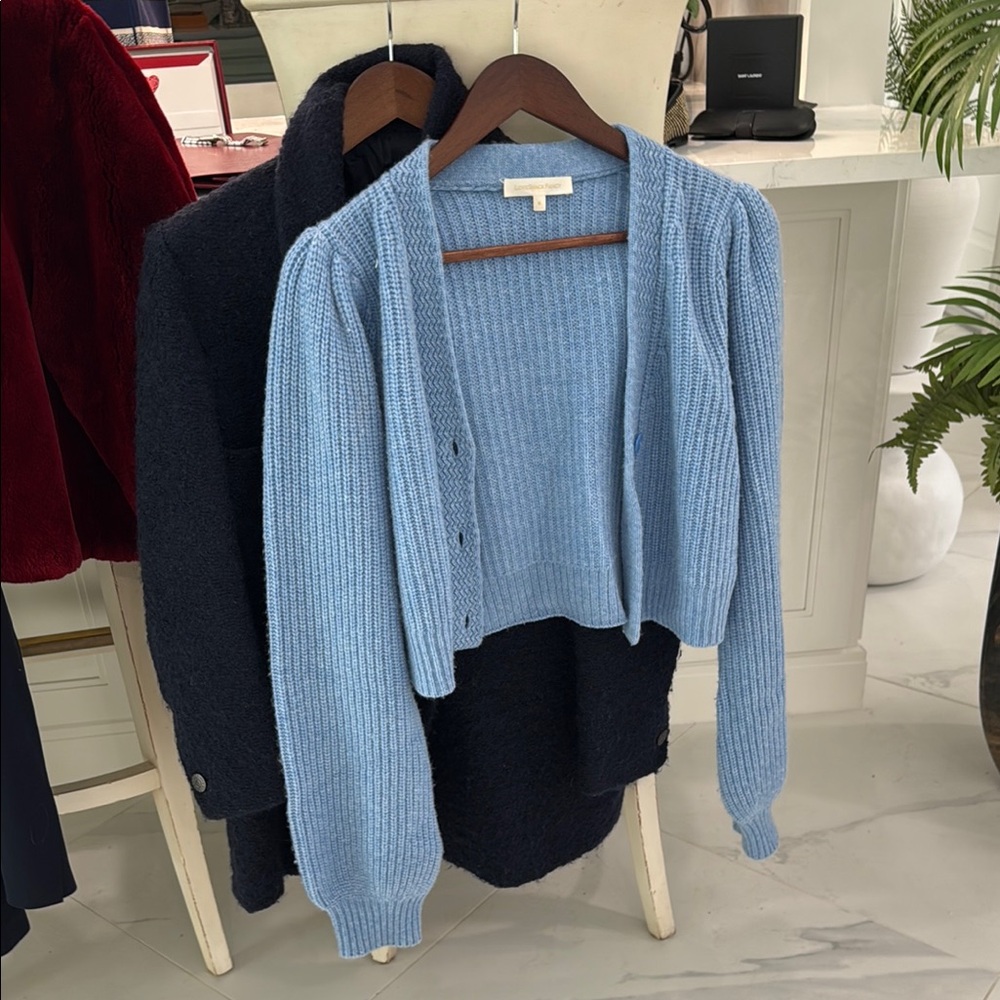 LoveShackFancy Blue Cropped Cardigan Sweater